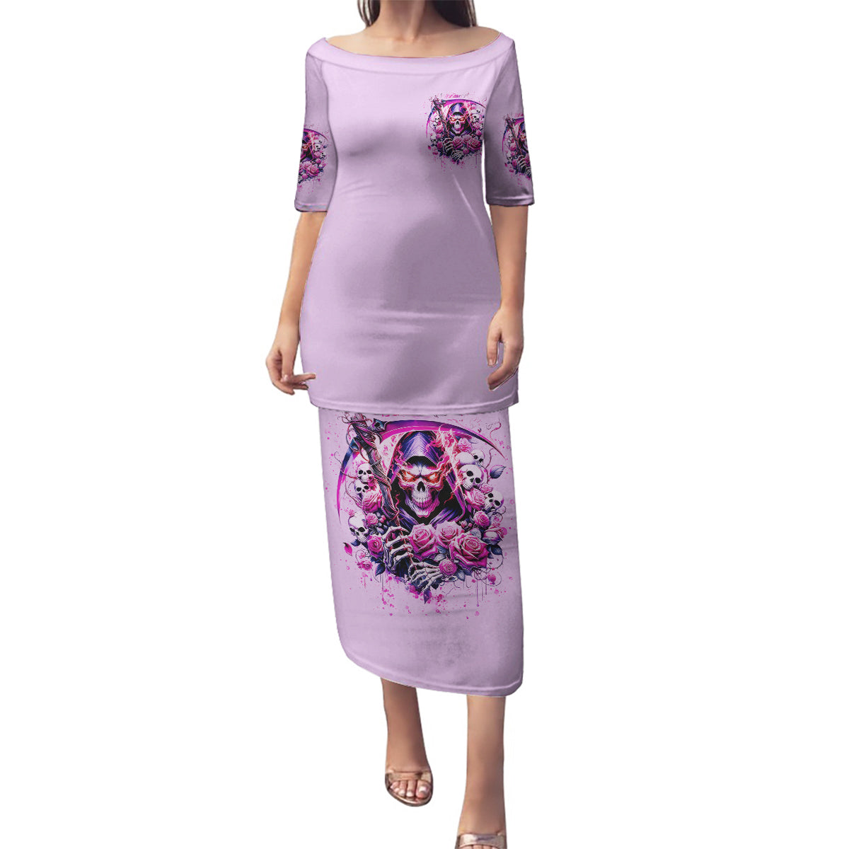 Reaper Skull Family Matching Puletasi and Hawaiian Shirt Warning This Tattooed Girl Doesn't Play Well With Stupid People - Wonder Print Shop