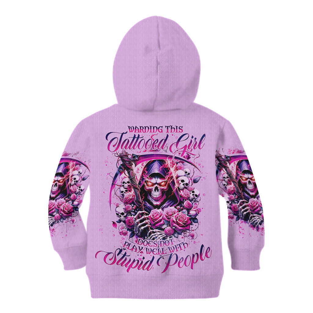 Reaper Skull Kid Hoodie Warning This Tattooed Girl Doesn't Play Well With Stupid People - Wonder Print Shop
