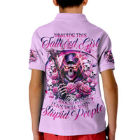Reaper Skull Kid Polo Shirt Warning This Tattooed Girl Doesn't Play Well With Stupid People - Wonder Print Shop