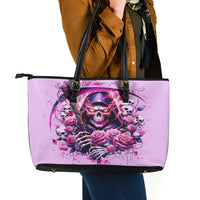 Reaper Skull Leather Tote Bag Warning This Tattooed Girl Doesn't Play Well With Stupid People - Wonder Print Shop
