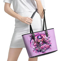 Reaper Skull Leather Tote Bag Warning This Tattooed Girl Doesn't Play Well With Stupid People - Wonder Print Shop
