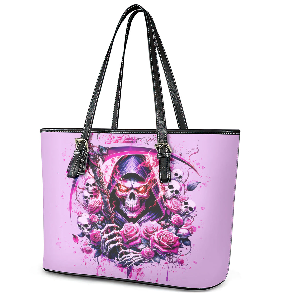 Reaper Skull Leather Tote Bag Warning This Tattooed Girl Doesn't Play Well With Stupid People - Wonder Print Shop