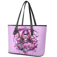 Reaper Skull Leather Tote Bag Warning This Tattooed Girl Doesn't Play Well With Stupid People - Wonder Print Shop