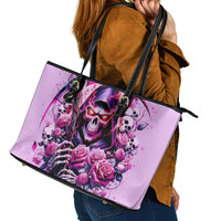 Reaper Skull Leather Tote Bag Warning This Tattooed Girl Doesn't Play Well With Stupid People - Wonder Print Shop