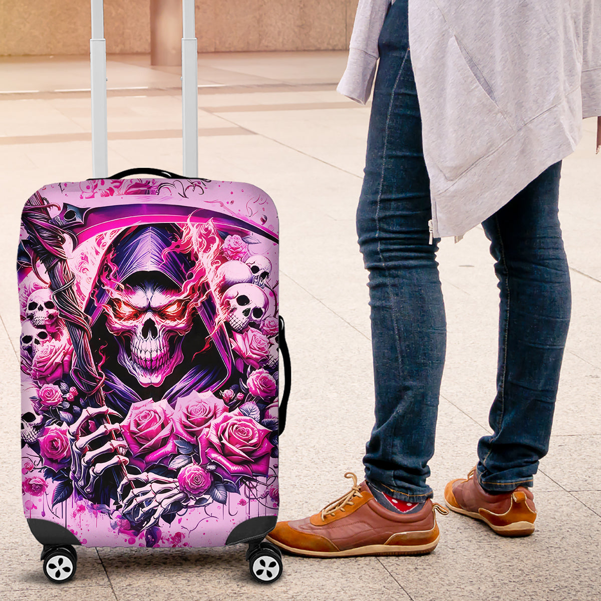 Reaper Skull Luggage Cover Warning This Tattooed Girl Doesn't Play Well With Stupid People - Wonder Print Shop
