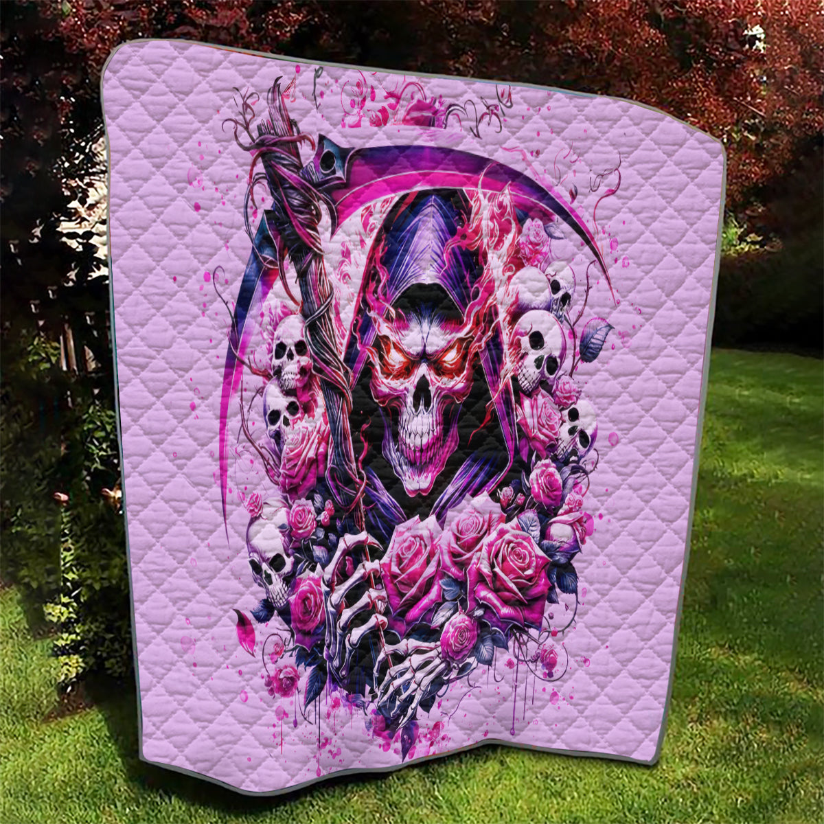 Reaper Skull Quilt Warning This Tattooed Girl Doesn't Play Well With Stupid People - Wonder Print Shop