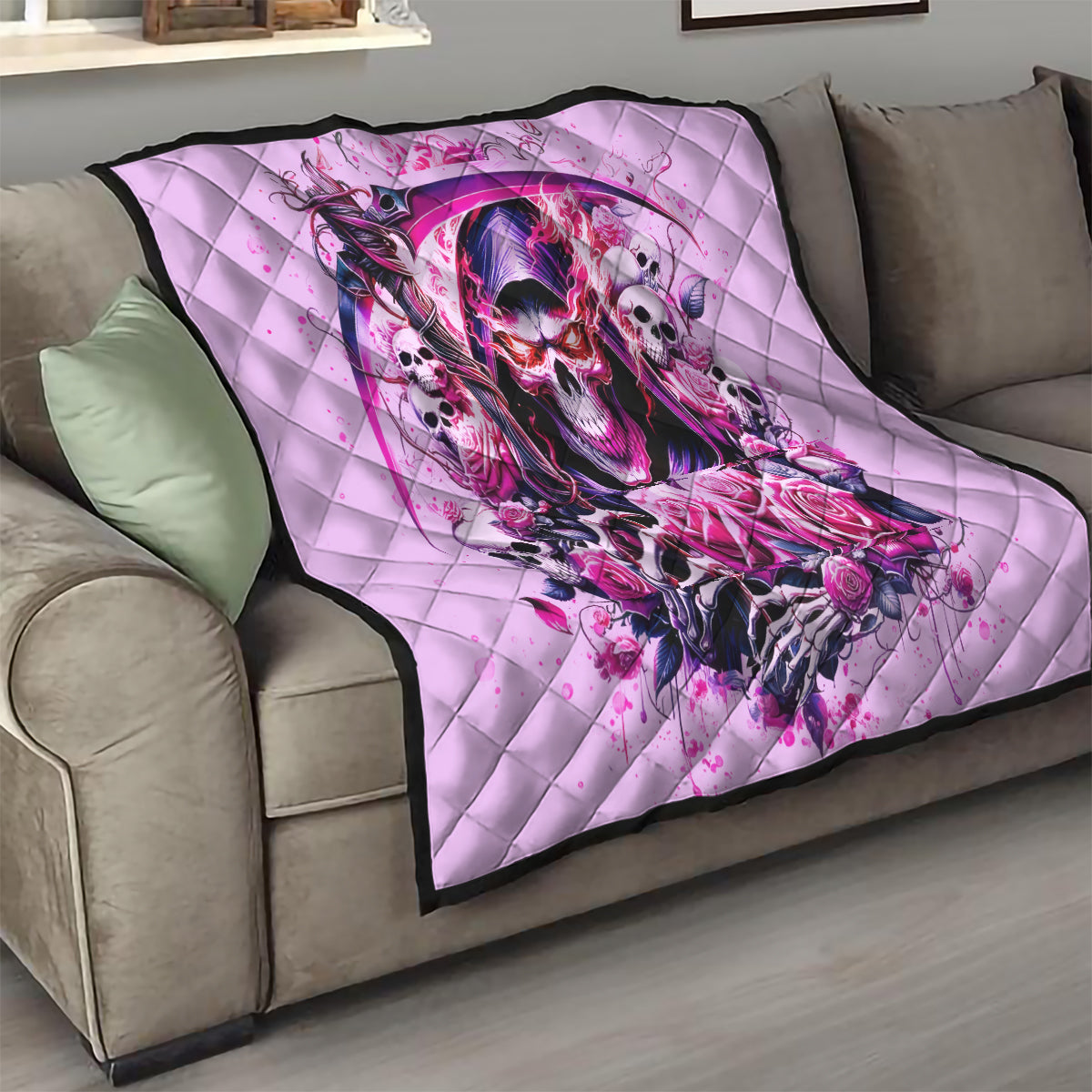 Reaper Skull Quilt Warning This Tattooed Girl Doesn't Play Well With Stupid People - Wonder Print Shop