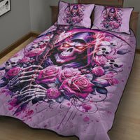 Reaper Skull Quilt Bed Set Warning This Tattooed Girl Doesn't Play Well With Stupid People - Wonder Print Shop