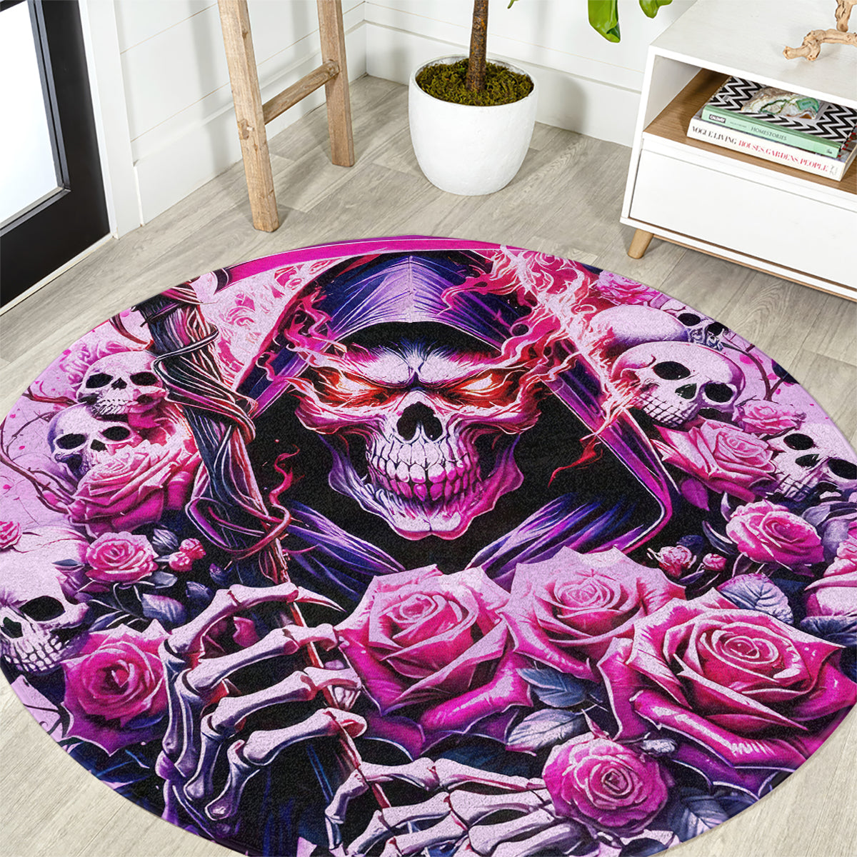 Reaper Skull Round Carpet Warning This Tattooed Girl Doesn't Play Well With Stupid People