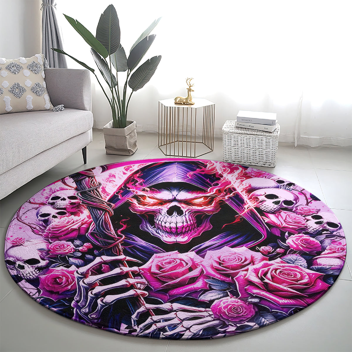 Reaper Skull Round Carpet Warning This Tattooed Girl Doesn't Play Well With Stupid People