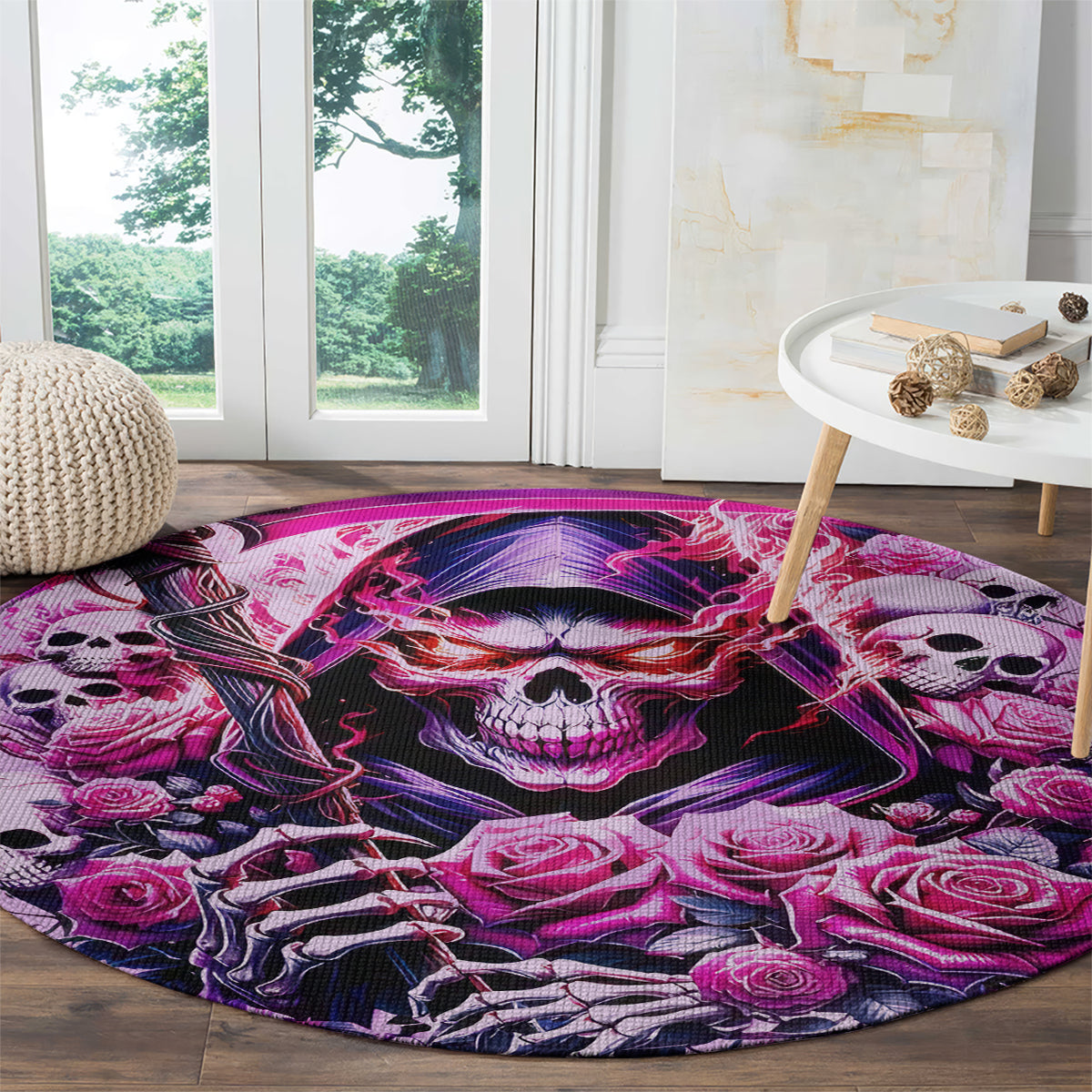 Reaper Skull Round Carpet Warning This Tattooed Girl Doesn't Play Well With Stupid People