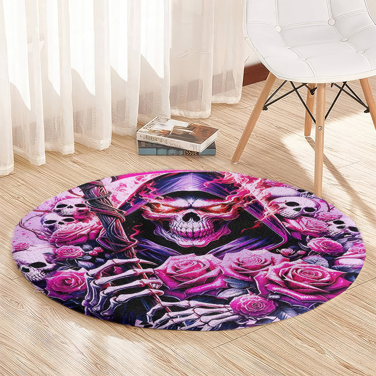 Reaper Skull Round Carpet Warning This Tattooed Girl Doesn't Play Well With Stupid People