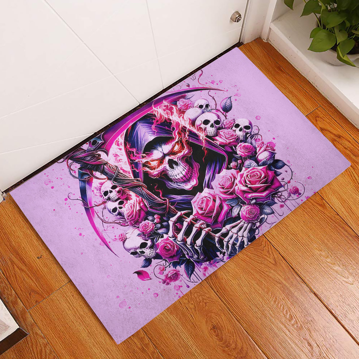 Reaper Skull Rubber Doormat Warning This Tattooed Girl Doesn't Play Well With Stupid People - Wonder Print Shop