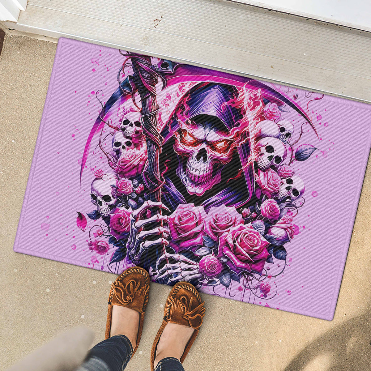 Reaper Skull Rubber Doormat Warning This Tattooed Girl Doesn't Play Well With Stupid People - Wonder Print Shop