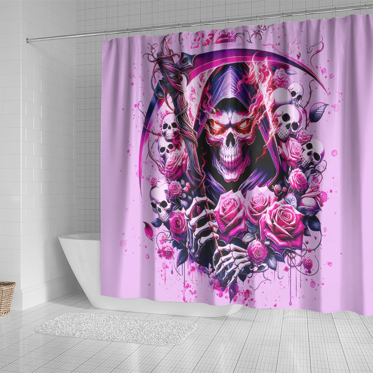 Reaper Skull Shower Curtain Warning This Tattooed Girl Doesn't Play Well With Stupid People