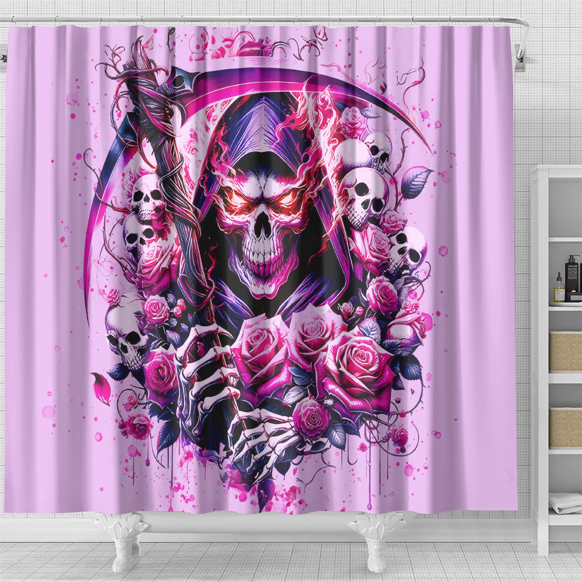 Reaper Skull Shower Curtain Warning This Tattooed Girl Doesn't Play Well With Stupid People
