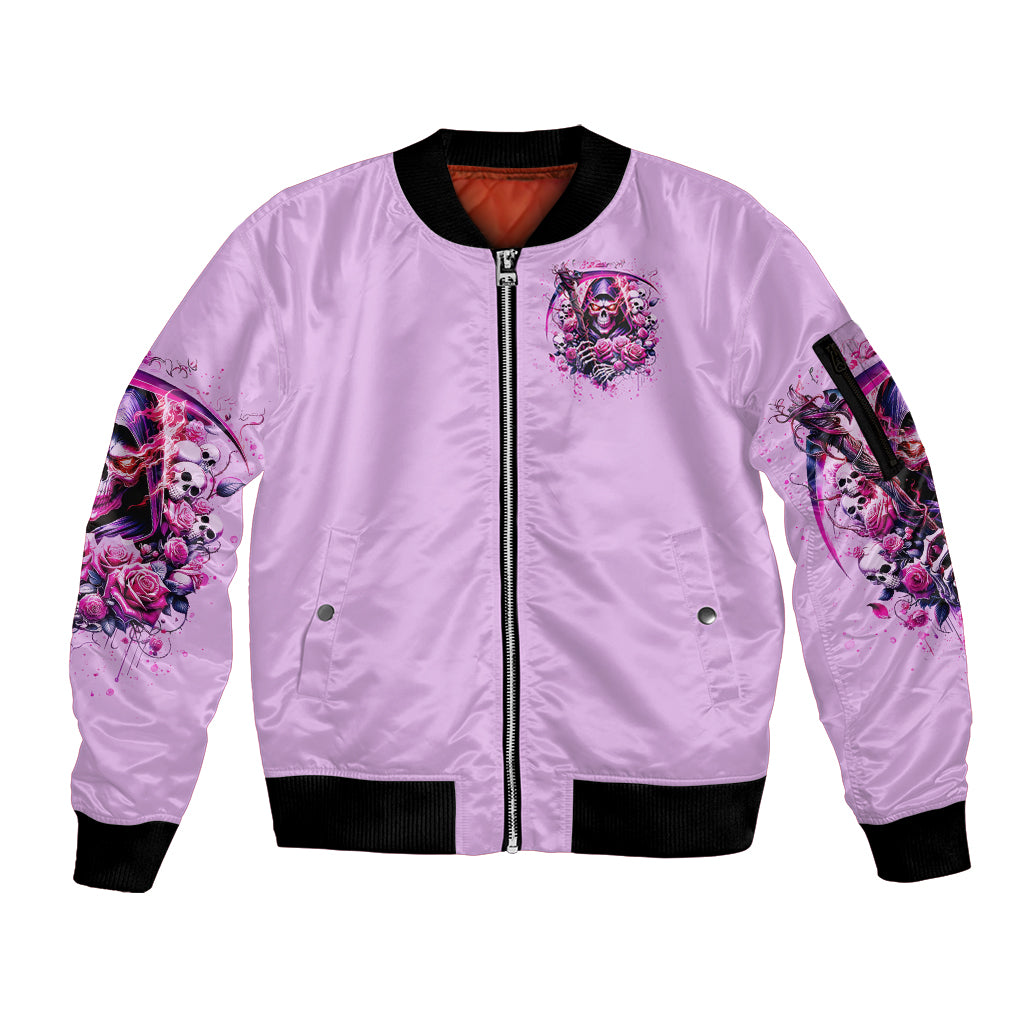 Reaper Skull Sleeve Zip Bomber Jacket Warning This Tattooed Girl Doesn't Play Well With Stupid People - Wonder Print Shop