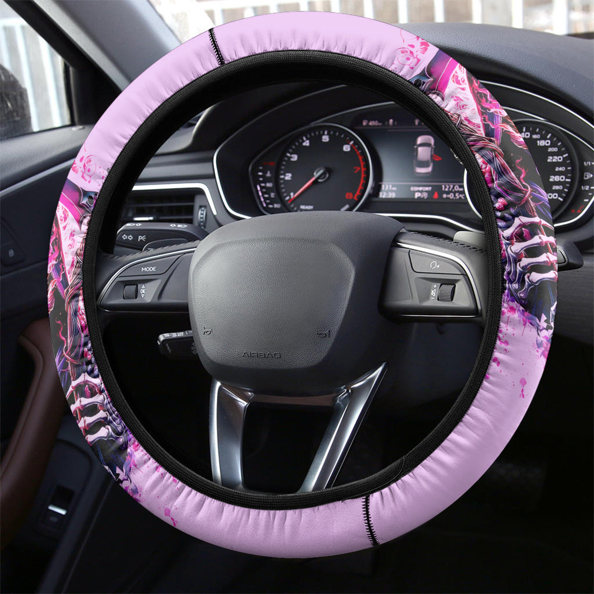 Reaper Skull Steering Wheel Cover Warning This Tattooed Girl Doesn't Play Well With Stupid People - Wonder Print Shop