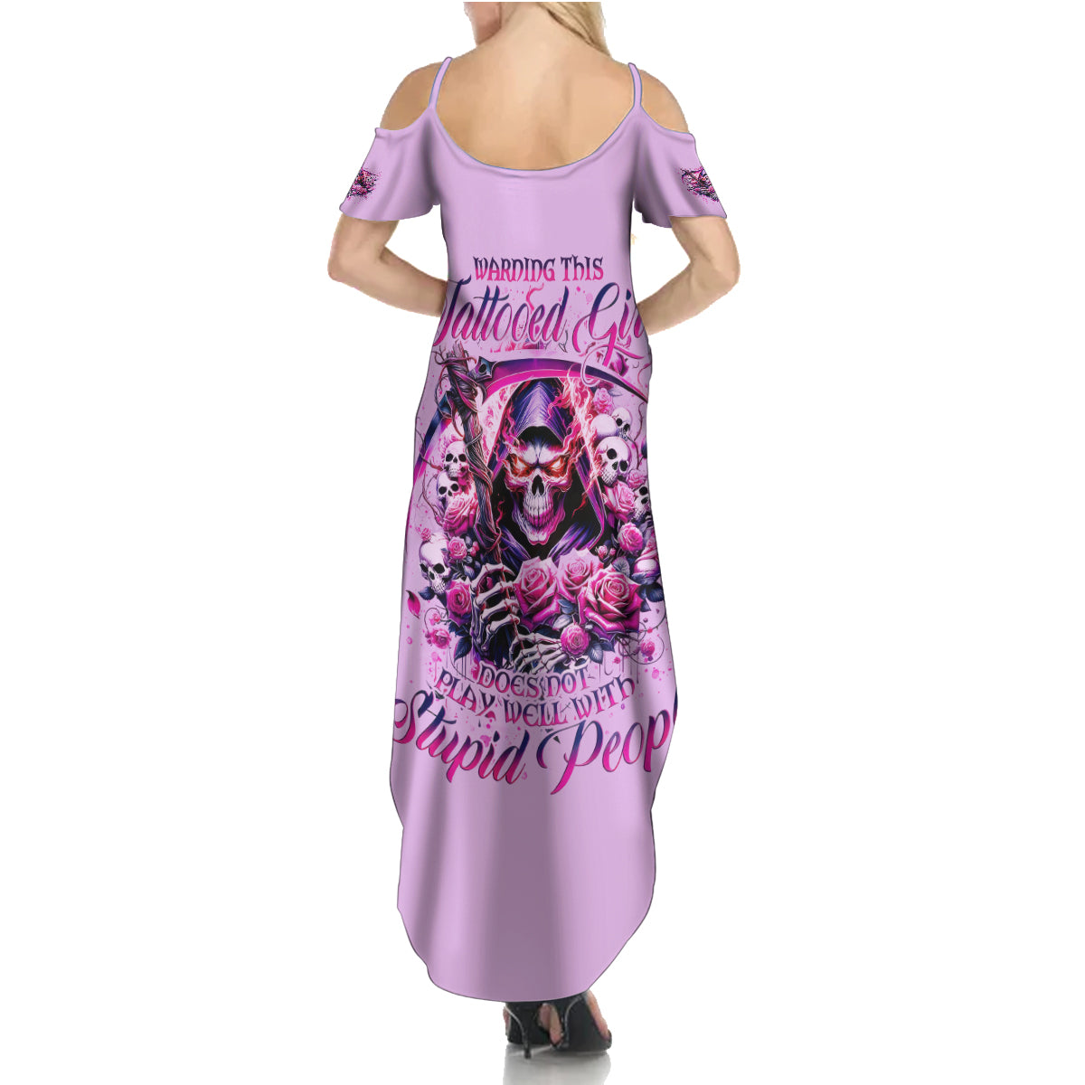 Reaper Skull Summer Maxi Dress Warning This Tattooed Girl Doesn't Play Well With Stupid People - Wonder Print Shop