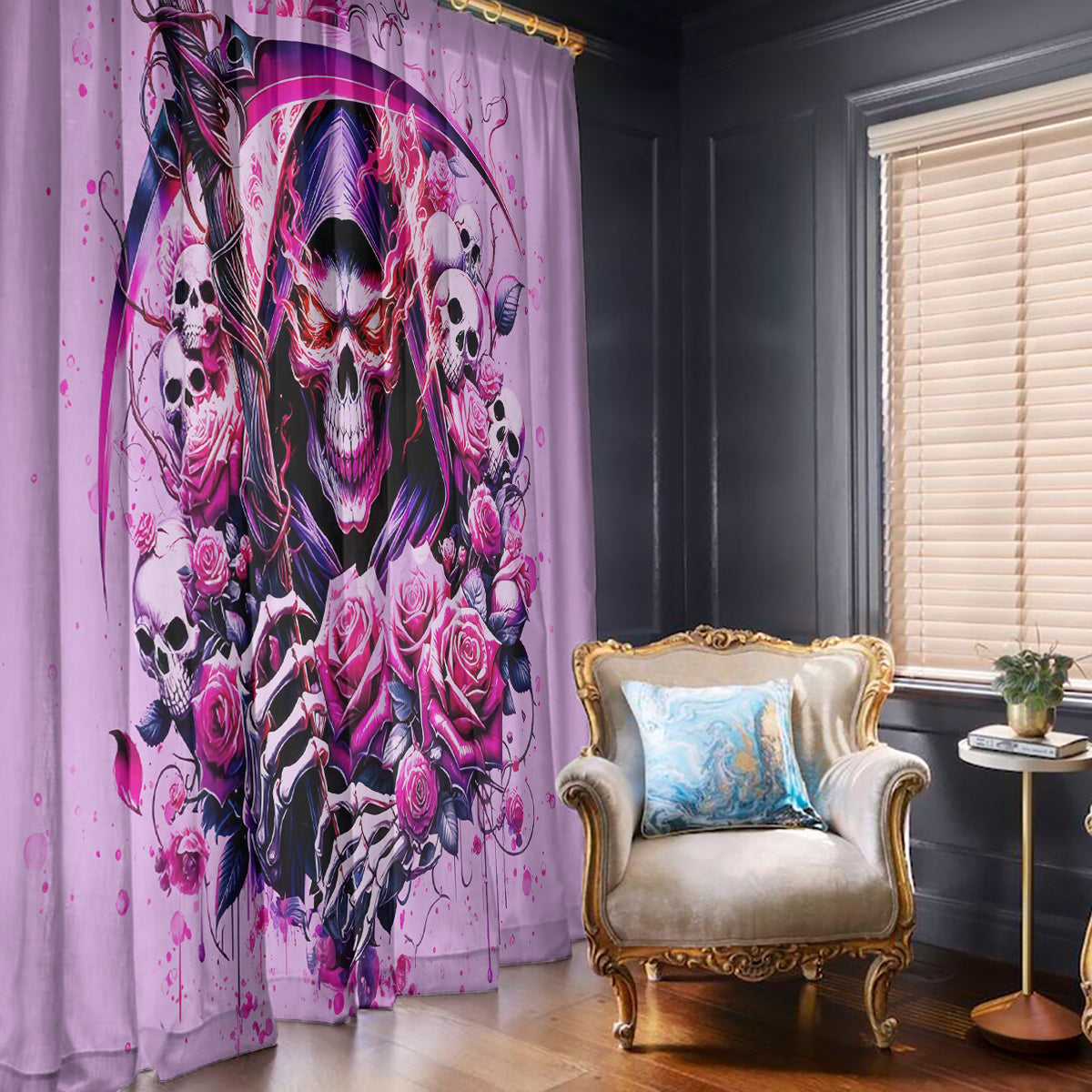 Reaper Skull Window Curtain Warning This Tattooed Girl Doesn't Play Well With Stupid People - Wonder Print Shop