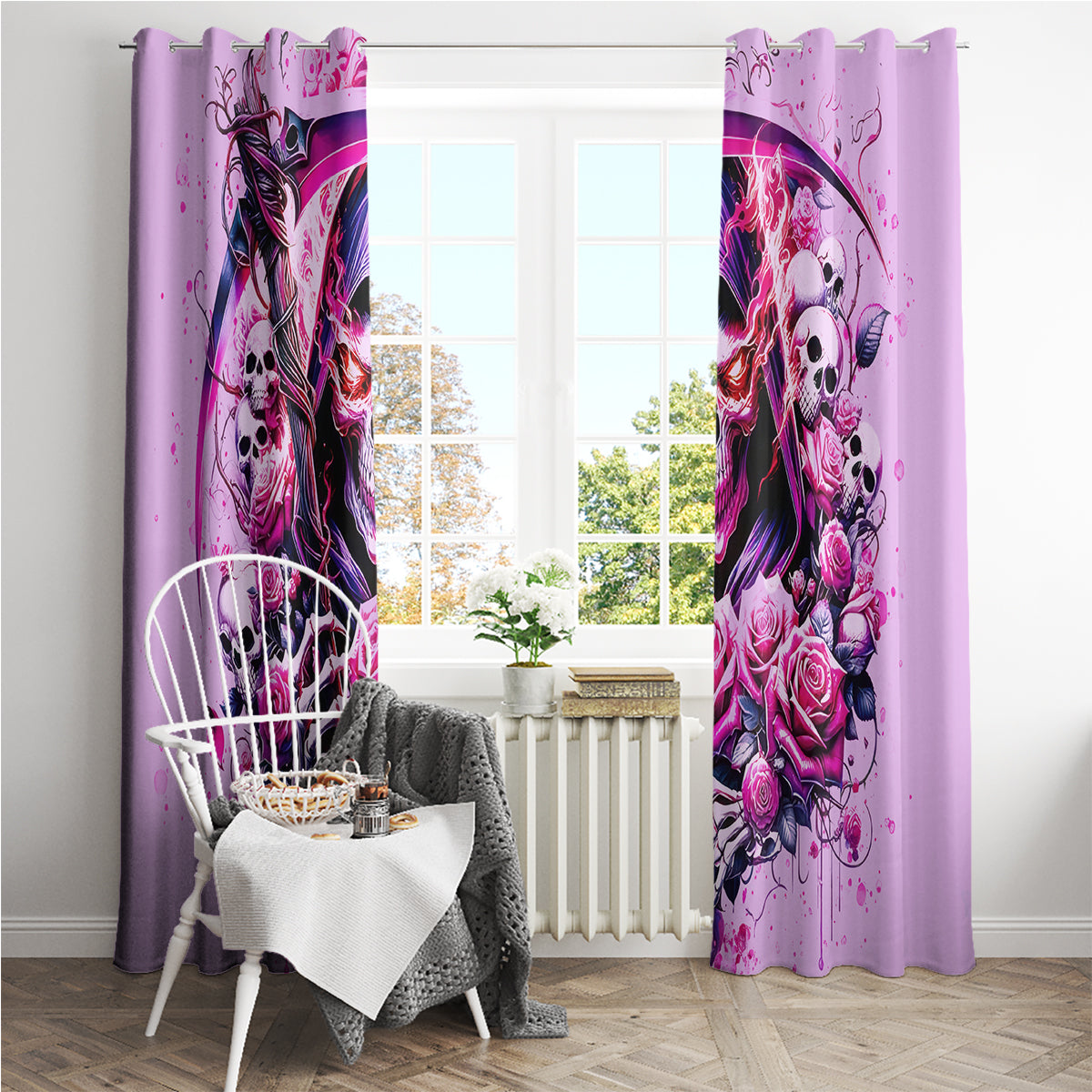 Reaper Skull Window Curtain Warning This Tattooed Girl Doesn't Play Well With Stupid People - Wonder Print Shop