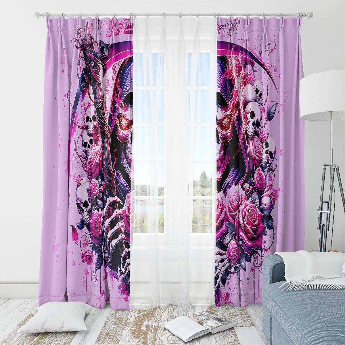 Reaper Skull Window Curtain Warning This Tattooed Girl Doesn't Play Well With Stupid People - Wonder Print Shop