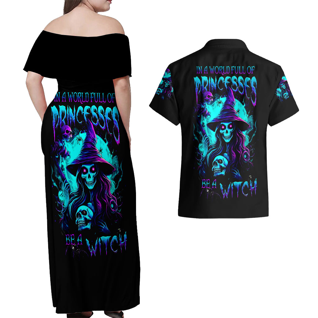 Witch Skull Couples Matching Off Shoulder Maxi Dress and Hawaiian Shirt In A World Full Of Princess Be A Witch - Wonder Print Shop