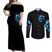 Witch Skull Couples Matching Off Shoulder Maxi Dress and Long Sleeve Button Shirts In A World Full Of Princess Be A Witch - Wonder Print Shop