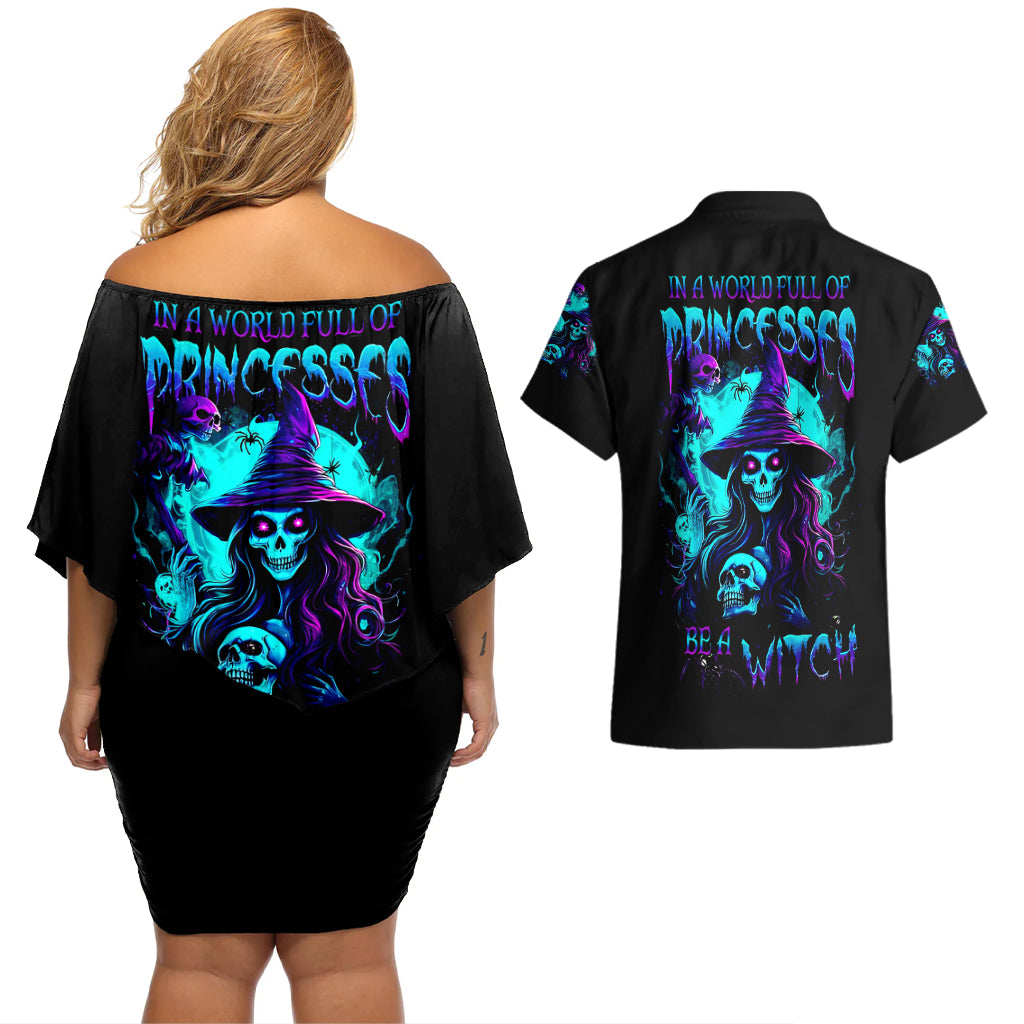 Witch Skull Couples Matching Off Shoulder Short Dress and Hawaiian Shirt In A World Full Of Princess Be A Witch - Wonder Print Shop