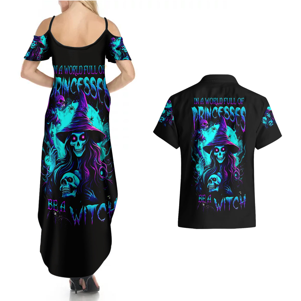Witch Skull Couples Matching Summer Maxi Dress and Hawaiian Shirt In A World Full Of Princess Be A Witch - Wonder Print Shop