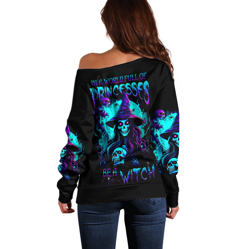 Witch Skull Off Shoulder Sweater In A World Full Of Princess Be A Witch - Wonder Print Shop