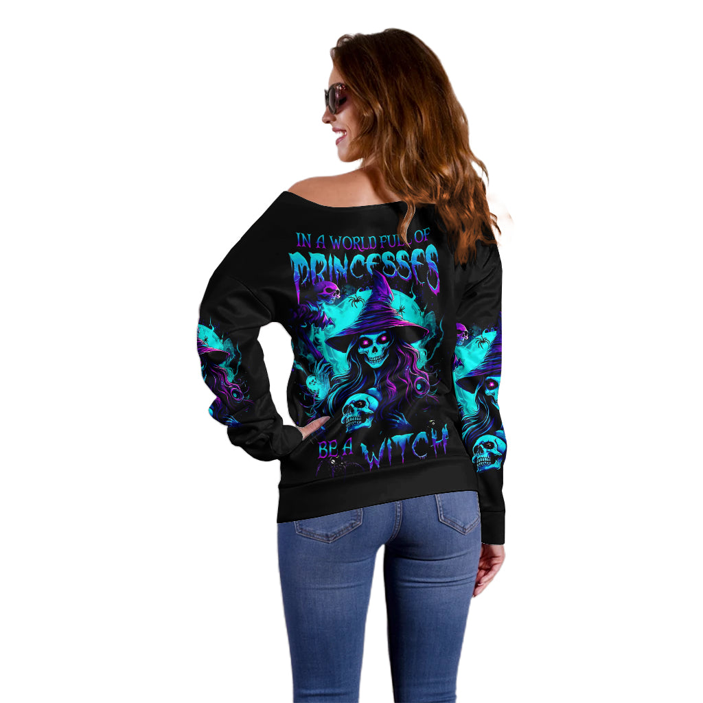 Witch Skull Off Shoulder Sweater In A World Full Of Princess Be A Witch - Wonder Print Shop