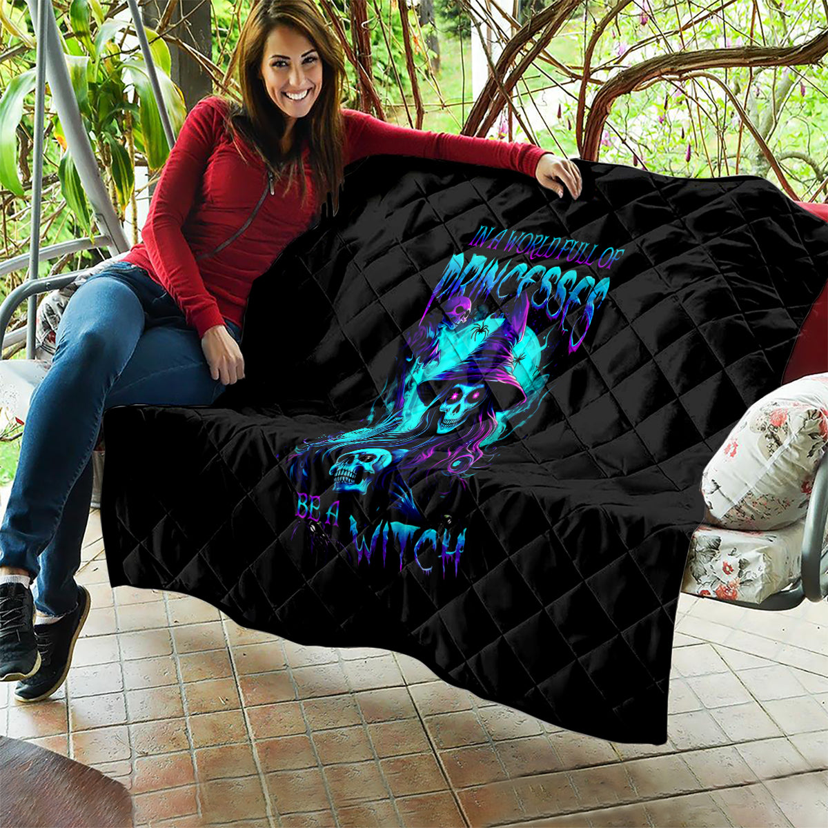 Witch Skull Quilt In A World Full Of Princess Be A Witch - Wonder Print Shop