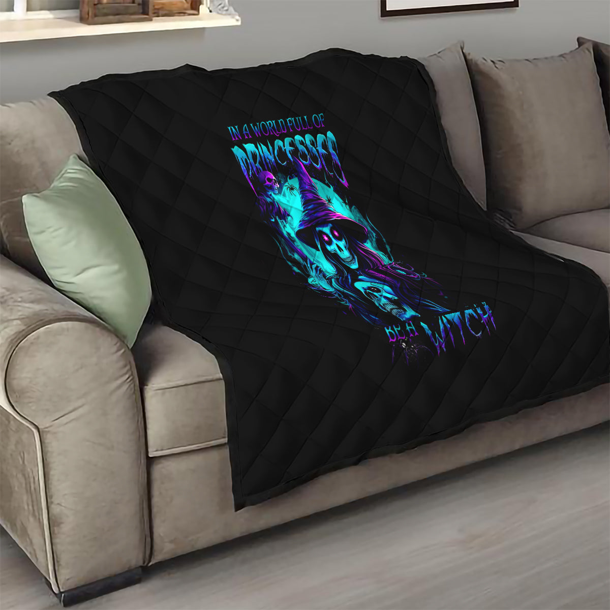 Witch Skull Quilt In A World Full Of Princess Be A Witch - Wonder Print Shop