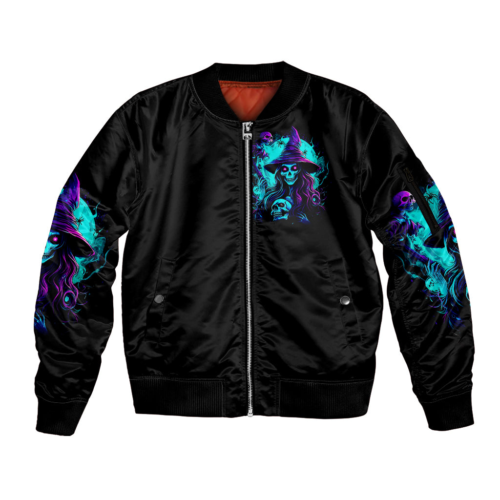Witch Skull Sleeve Zip Bomber Jacket In A World Full Of Princess Be A Witch - Wonder Print Shop
