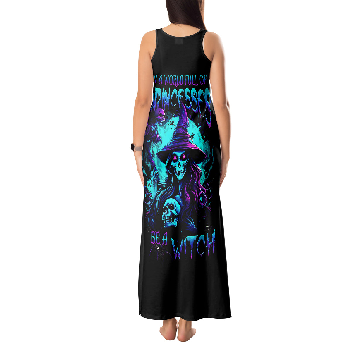 Witch Skull Tank Maxi Dress In A World Full Of Princess Be A Witch - Wonder Print Shop