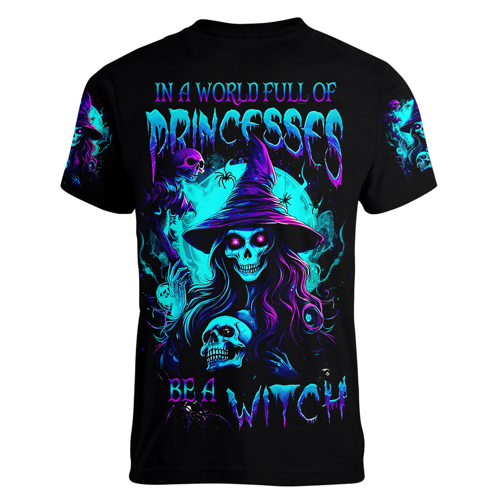 Witch Skull Women V Neck T Shirt In A World Full Of Princess Be A Witch - Wonder Print Shop