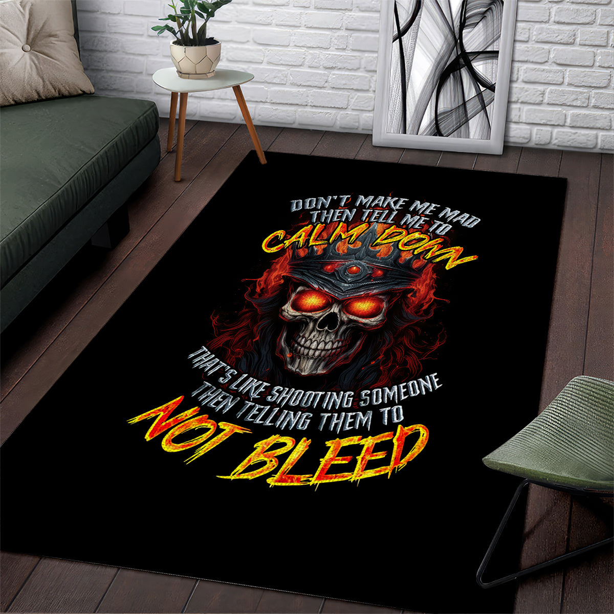 King Skull Area Rug Don't Make Me Mad Then Tell Me To Calm Down - Wonder Print Shop
