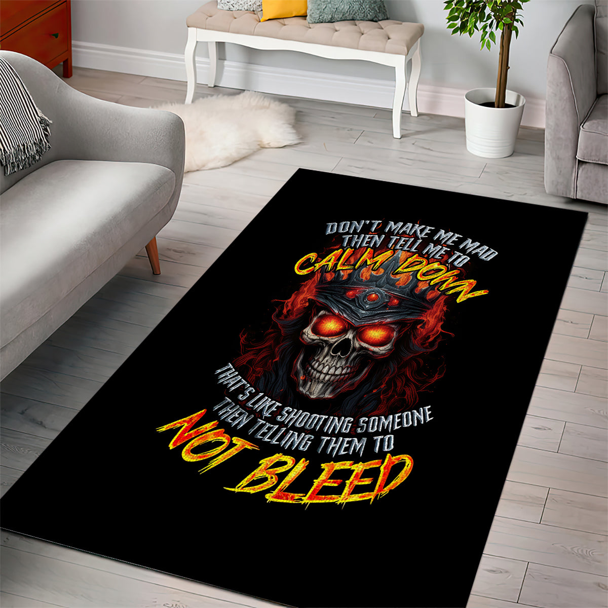 King Skull Area Rug Don't Make Me Mad Then Tell Me To Calm Down - Wonder Print Shop