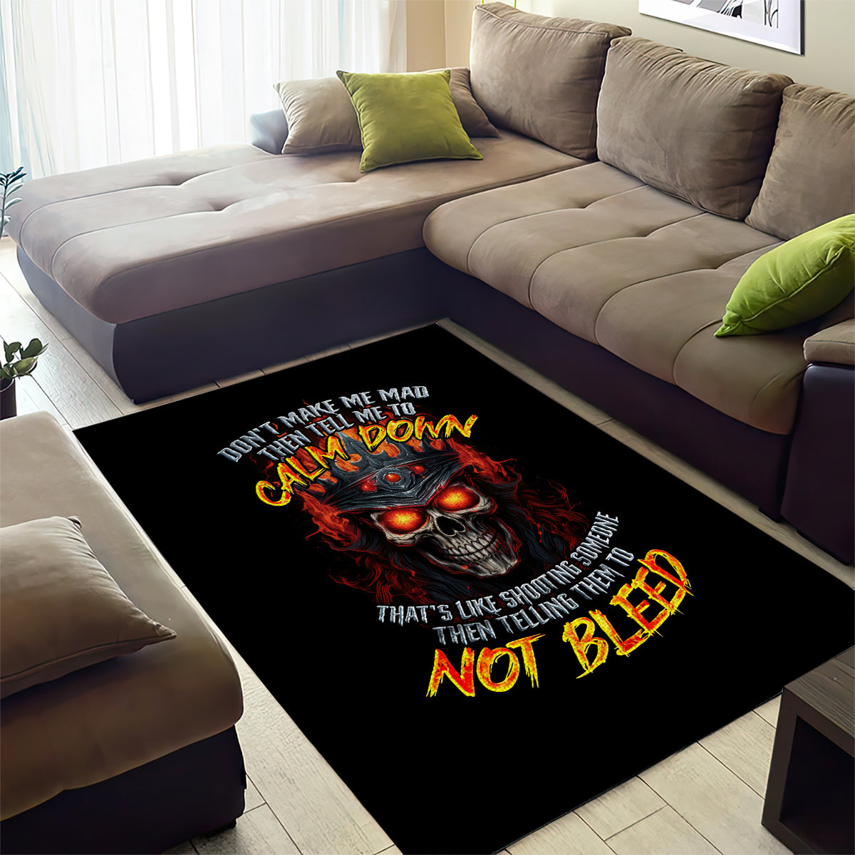 King Skull Area Rug Don't Make Me Mad Then Tell Me To Calm Down - Wonder Print Shop