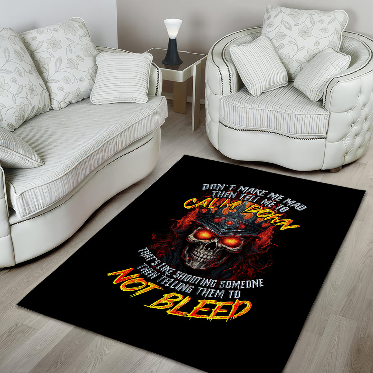 King Skull Area Rug Don't Make Me Mad Then Tell Me To Calm Down - Wonder Print Shop