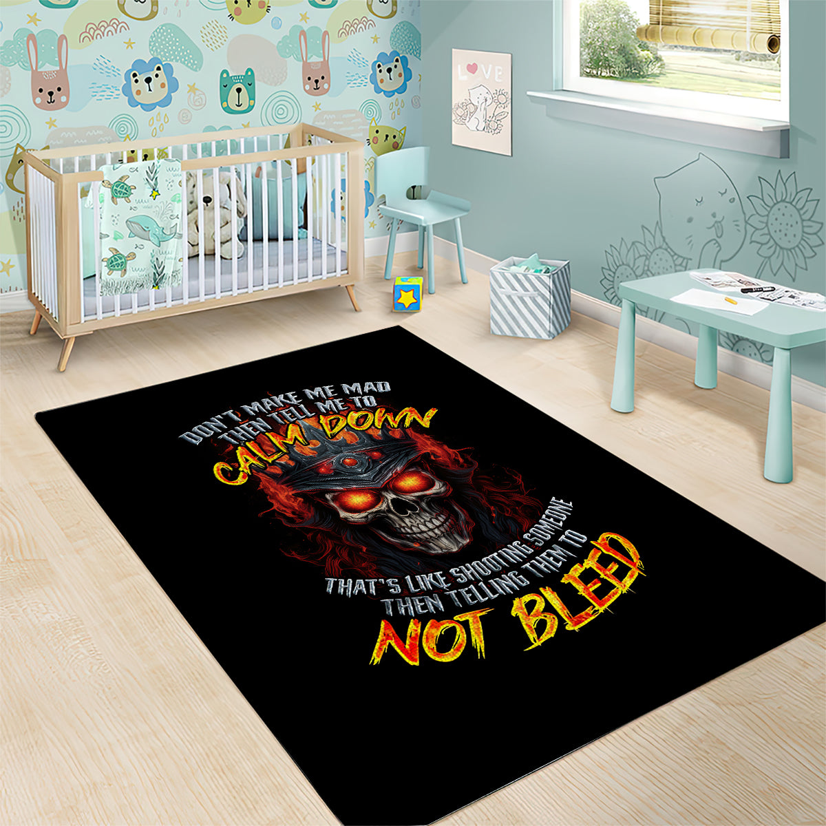 King Skull Area Rug Don't Make Me Mad Then Tell Me To Calm Down - Wonder Print Shop