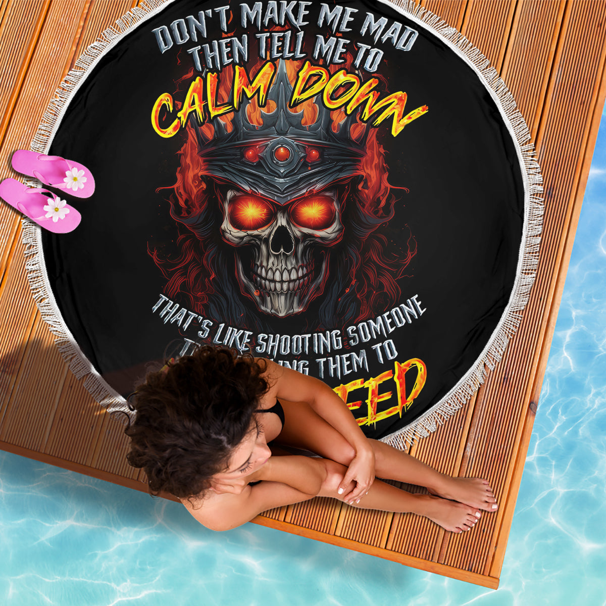 King Skull Beach Blanket Don't Make Me Mad Then Tell Me To Calm Down - Wonder Print Shop