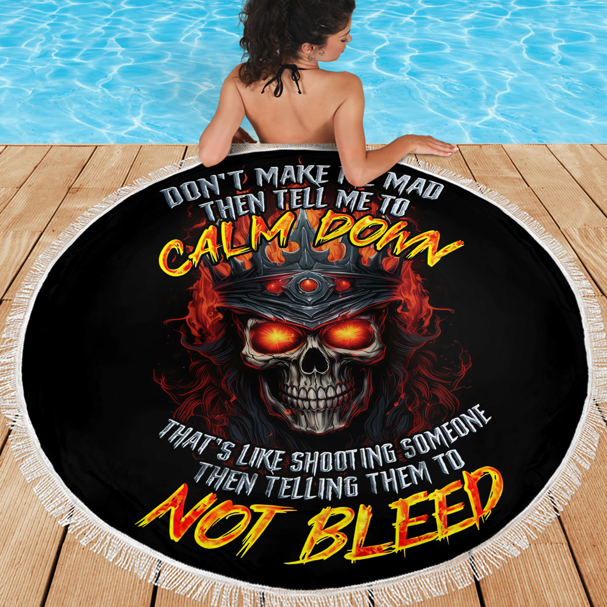 King Skull Beach Blanket Don't Make Me Mad Then Tell Me To Calm Down - Wonder Print Shop
