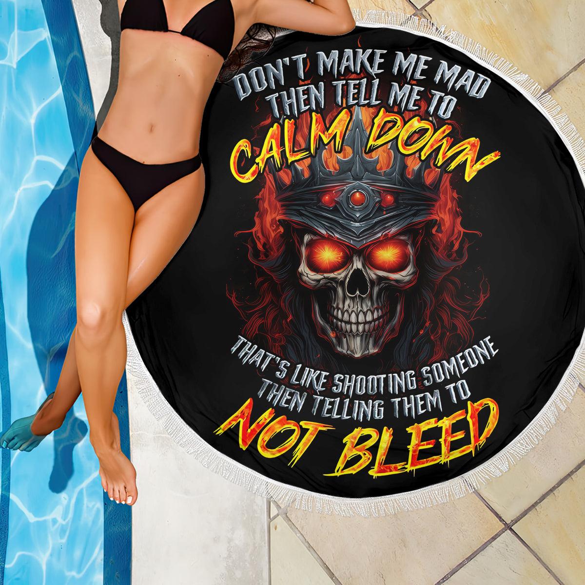 King Skull Beach Blanket Don't Make Me Mad Then Tell Me To Calm Down - Wonder Print Shop