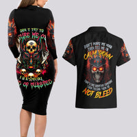 King Skull Couples Matching Long Sleeve Bodycon Dress and Hawaiian Shirt Don't Make Me Mad Then Tell Me To Calm Down - Wonder Print Shop