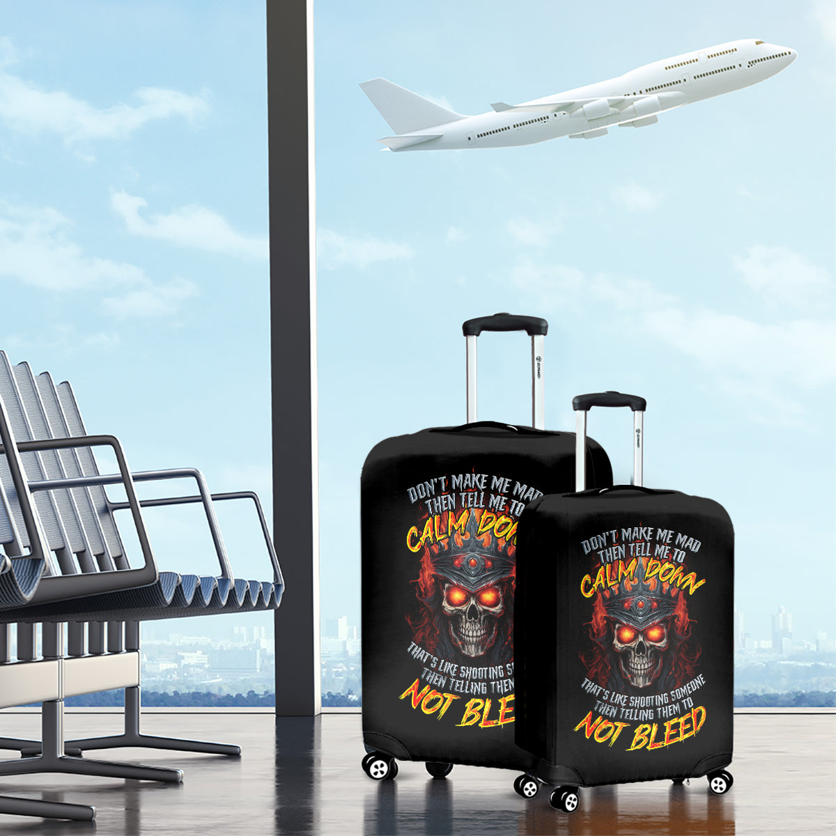 King Skull Luggage Cover Don't Make Me Mad Then Tell Me To Calm Down - Wonder Print Shop