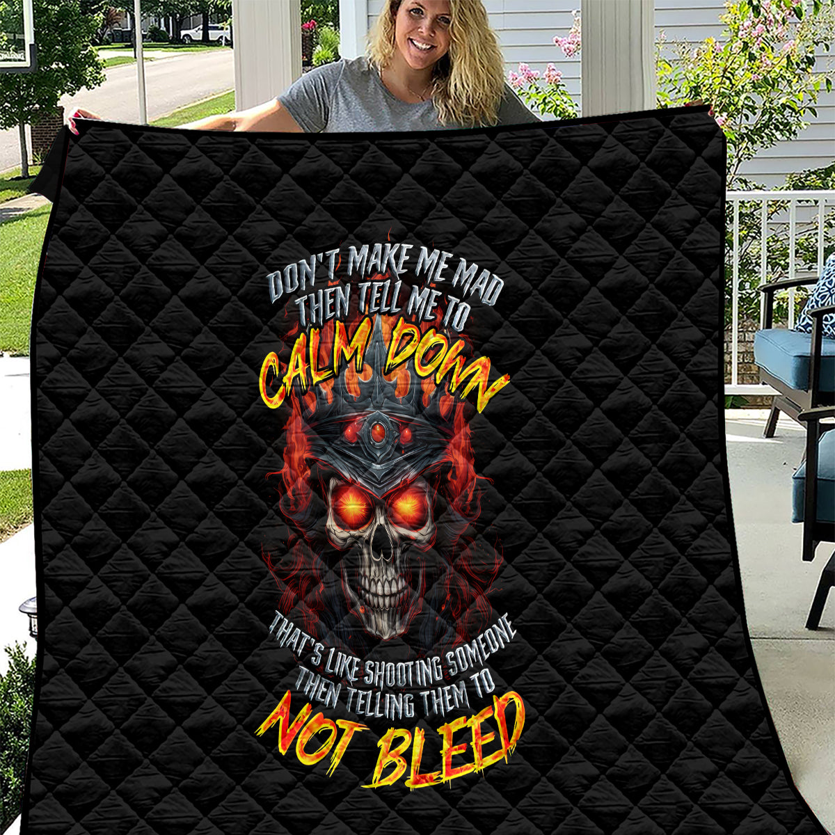 King Skull Quilt Don't Make Me Mad Then Tell Me To Calm Down - Wonder Print Shop