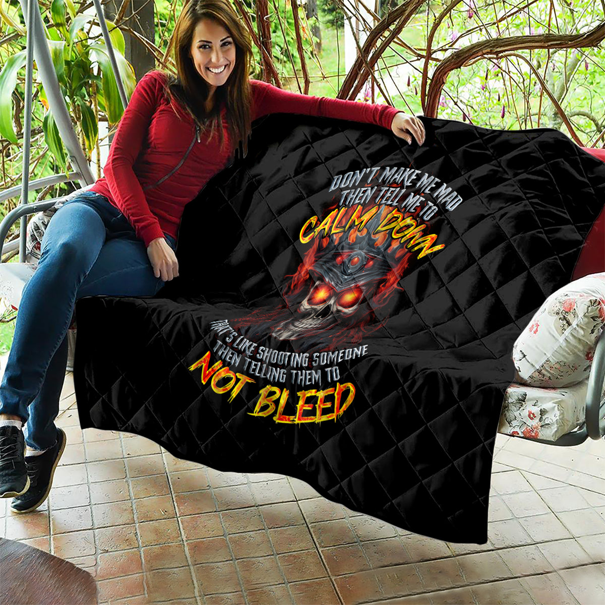 King Skull Quilt Don't Make Me Mad Then Tell Me To Calm Down - Wonder Print Shop