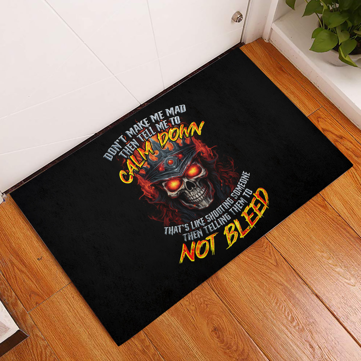 King Skull Rubber Doormat Don't Make Me Mad Then Tell Me To Calm Down - Wonder Print Shop
